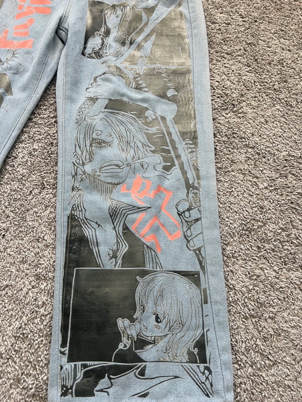 Harajuku Anime Graphic Jeans Y2K Baggy Streetwear Denim Pants Wide Leg Size 2XL - Picture 3 of 10
